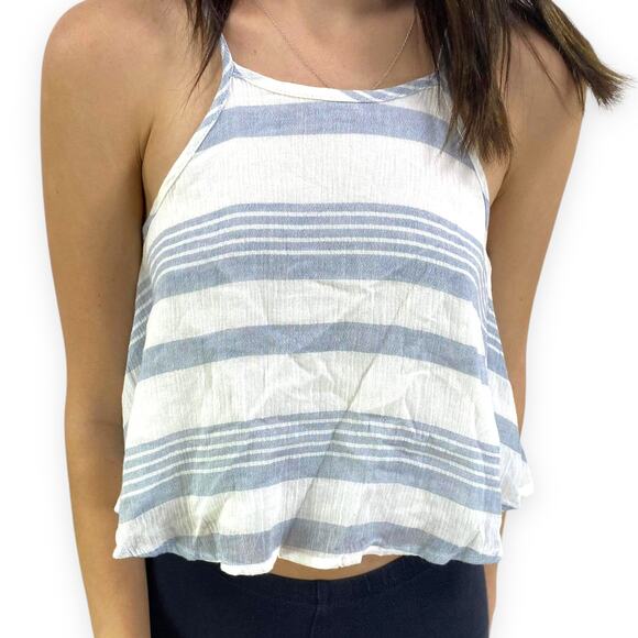 SAGE THE LABEL Blue and White Striped Spaghetti Strap Crop Top - Picture 5 of 5